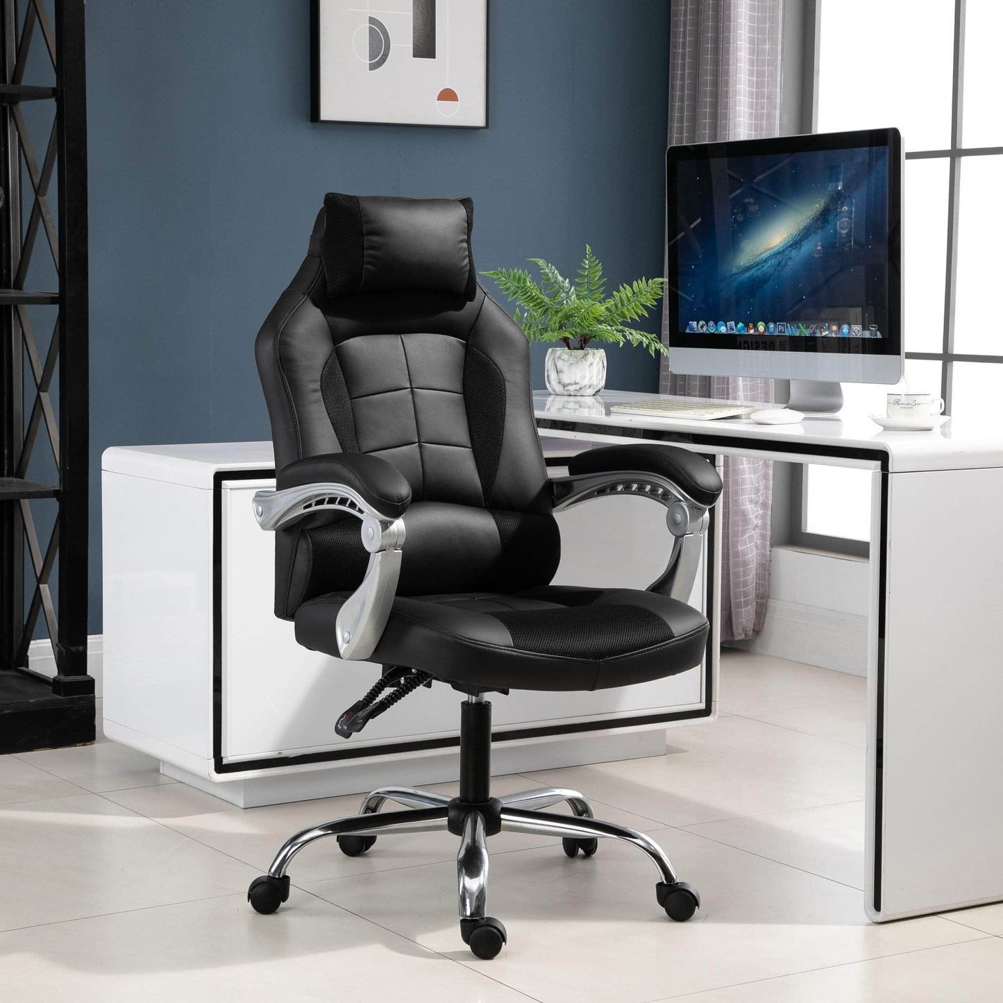 Aosom Gaming Chair Ergonomic Swivel Recliner Height Adjustable Racing Office Gaming Chair in Faux Leather - Available in 2 Colours