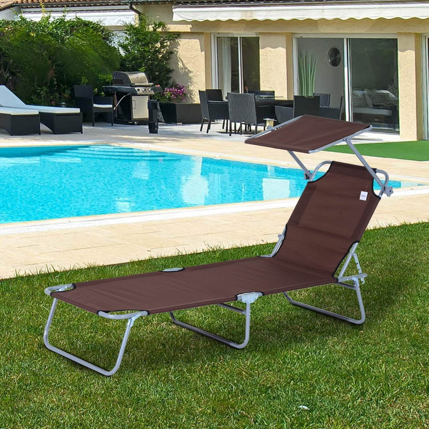 Aosom Lounge Chair Outdoor Patio Folding Reclining Lounger Chair with Adjustable Sun Shade - Available in 6 Colours