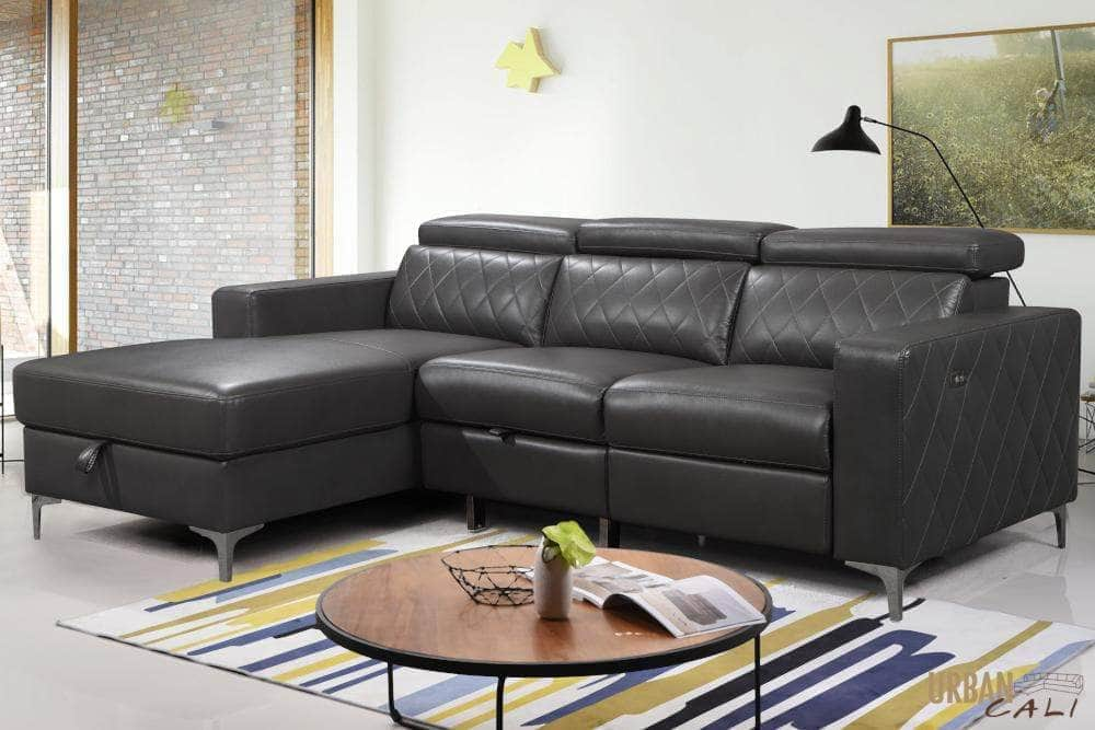 Urban Cali Sleeper Sectional Berkeley Sleeper Sectional Sofa Bed with Storage Chaise and Power Recliner in Mirage Charcoal - Available in 2 Options